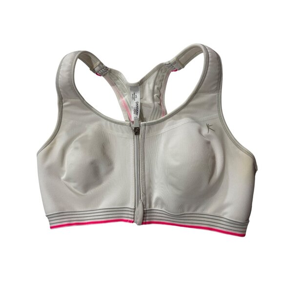Danskin Now High-Impact Sports Bra 38C White Racerback W/ Pink Stripes Front Zip - Picture 2 of 6